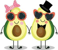 avocado grappig paar met zonnebril vector
