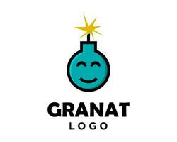 een blauw en zwart logo met een glimlachen bom en een smiley gezicht vector