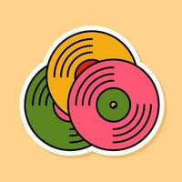 vector retro vinyl Vermelding sticker geïsoleerd Aan geel achtergrond. jaren 70 stijl tekenfilm audiorecords verzameling