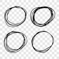 hand- getrokken kattebelletje cirkels. reeks van vier zwart tekening ronde circulaire ontwerp elementen vector