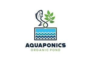 modern aquaponic logo met creatief vis vijver icoon concept vector