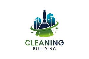 gebouw schoonmaak en schoonmaak onderhoud logo ontwerp met creatief concept vector