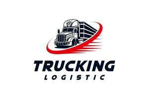 vrachtvervoer bedrijf logo sjabloon ontwerp, snel levering semi aanhangwagen vrachtauto vector illustratie