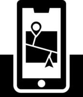 kaart navigatie app in smartphone. zwart en wit teken of symbool. vector