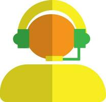 karakter van oranje gezichtsloos Mens vervelend koptelefoon in geel en groen kleur. vector