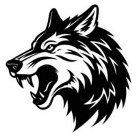 boos wolf gezicht kant, wolf mascotte logo, wolven zwart en wit dier symbool ontwerp. vector