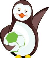 baby pinguïn Holding een wit en groen voetbal bal. vector