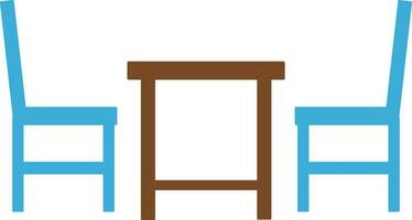 bruin tafel met blauw stoelen icoon. vector