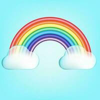 3d schattig regenboog tekenfilm met zien door wolken vector