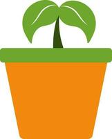 fabriek in pot, groen en oranje icoon voor ecologie concept. vector