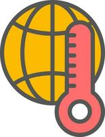 wereldbol met thermometer icoon in rood en geel kleur. vector