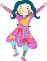 vrolijk meisje karakter vieren holi festival. vector