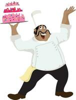 illustratie van chef Holding taart. vector
