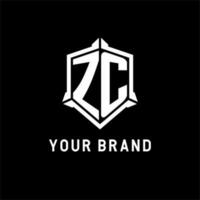 zc logo eerste met schild vorm ontwerp stijl vector