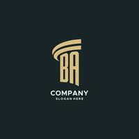 ba monogram met pijler icoon ontwerp, luxe en modern wettelijk logo ontwerp ideeën vector