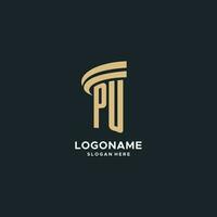 pu monogram met pijler icoon ontwerp, luxe en modern wettelijk logo ontwerp ideeën vector