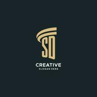 sd monogram met pijler icoon ontwerp, luxe en modern wettelijk logo ontwerp ideeën vector