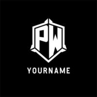pw logo eerste met schild vorm ontwerp stijl vector