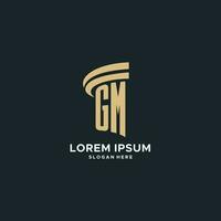 gm monogram met pijler icoon ontwerp, luxe en modern wettelijk logo ontwerp ideeën vector