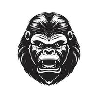 boos gorilla, wijnoogst logo lijn kunst concept zwart en wit kleur, hand- getrokken illustratie vector