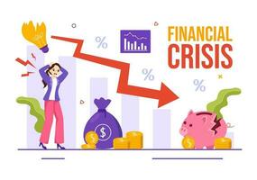 financieel crisis vector illustratie met faillissement, ineenstorting van de economie en kosten vermindering in vlak tekenfilm hand- getrokken landen bladzijde Sjablonen