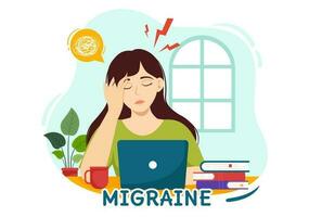 migraine vector illustratie mensen lijdt van hoofdpijn, spanning en migraine in gezondheidszorg vlak tekenfilm hand- getrokken achtergrond Sjablonen