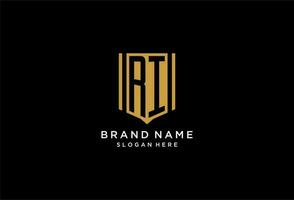 ri monogram logo met meetkundig schild icoon ontwerp vector