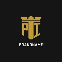 pi eerste logo met schild en kroon stijl vector