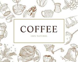 hand getrokken koffie illustratie kaart vector