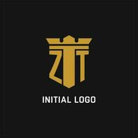 zt eerste logo met schild en kroon stijl vector