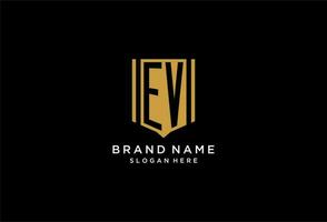 ev monogram logo met meetkundig schild icoon ontwerp vector