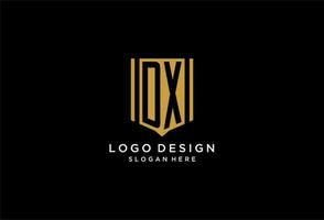 dx monogram logo met meetkundig schild icoon ontwerp vector