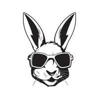 dj konijn zonnebril, wijnoogst logo lijn kunst concept zwart en wit kleur, hand- getrokken illustratie vector