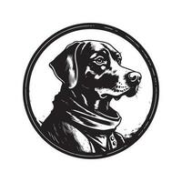 historicus hond, wijnoogst logo lijn kunst concept zwart en wit kleur, hand- getrokken illustratie vector