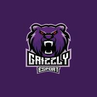 grizzly hoofd logo esport team ontwerp gaming mascotte vector