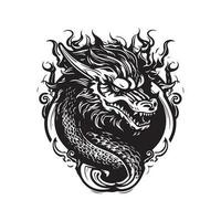 gevaarlijk draak, wijnoogst logo lijn kunst concept zwart en wit kleur, hand- getrokken illustratie vector