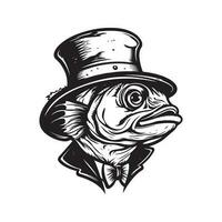 antropomorf vis, wijnoogst logo lijn kunst concept zwart en wit kleur, hand- getrokken illustratie vector