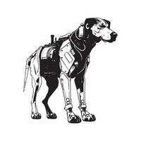 hond robot machine, wijnoogst logo lijn kunst concept zwart en wit kleur, hand- getrokken illustratie vector