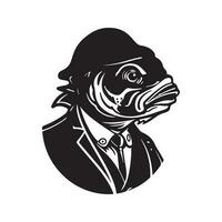 antropomorf vis, wijnoogst logo lijn kunst concept zwart en wit kleur, hand- getrokken illustratie vector