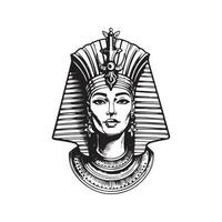 Egyptische koningin, wijnoogst logo lijn kunst concept zwart en wit kleur, hand- getrokken illustratie vector