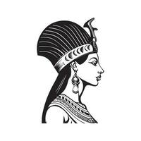 Egyptische koningin, wijnoogst logo lijn kunst concept zwart en wit kleur, hand- getrokken illustratie vector