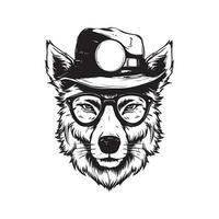 hipster wolf, wijnoogst logo lijn kunst concept zwart en wit kleur, hand- getrokken illustratie vector