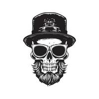 hipster schedel, wijnoogst logo lijn kunst concept zwart en wit kleur, hand- getrokken illustratie vector