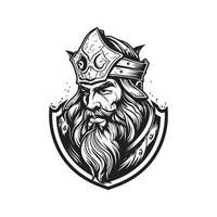 paladin met baard, wijnoogst logo lijn kunst concept zwart en wit kleur, hand- getrokken illustratie vector