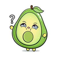 schattig grappig avocado en vraag markering. vector hand- getrokken tekenfilm kawaii karakter illustratie icoon. geïsoleerd Aan wit achtergrond. avocado karakter concept