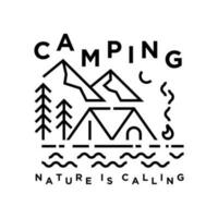 camping tafereel vector illustratie wijnoogst monoline stijl