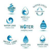 vector blauw mineraal water logo verzameling met druppels en golven.