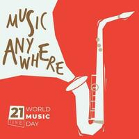 muziek- poster of muziek- Hoes sjabloon met illustratie van vlak saxofoon voor wereld muziek- dag ontwerp vector