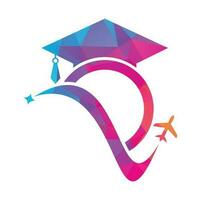 studie reizen logo ontwerp sjabloon. onderwijs hoed en lucht vlak logo ontwerp logo.. vector