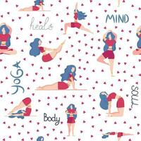 yoga naadloos patroon vrouw is betrokken. yoga poseert, lotus, monstera. Gezondheid van geest en lichaam vector